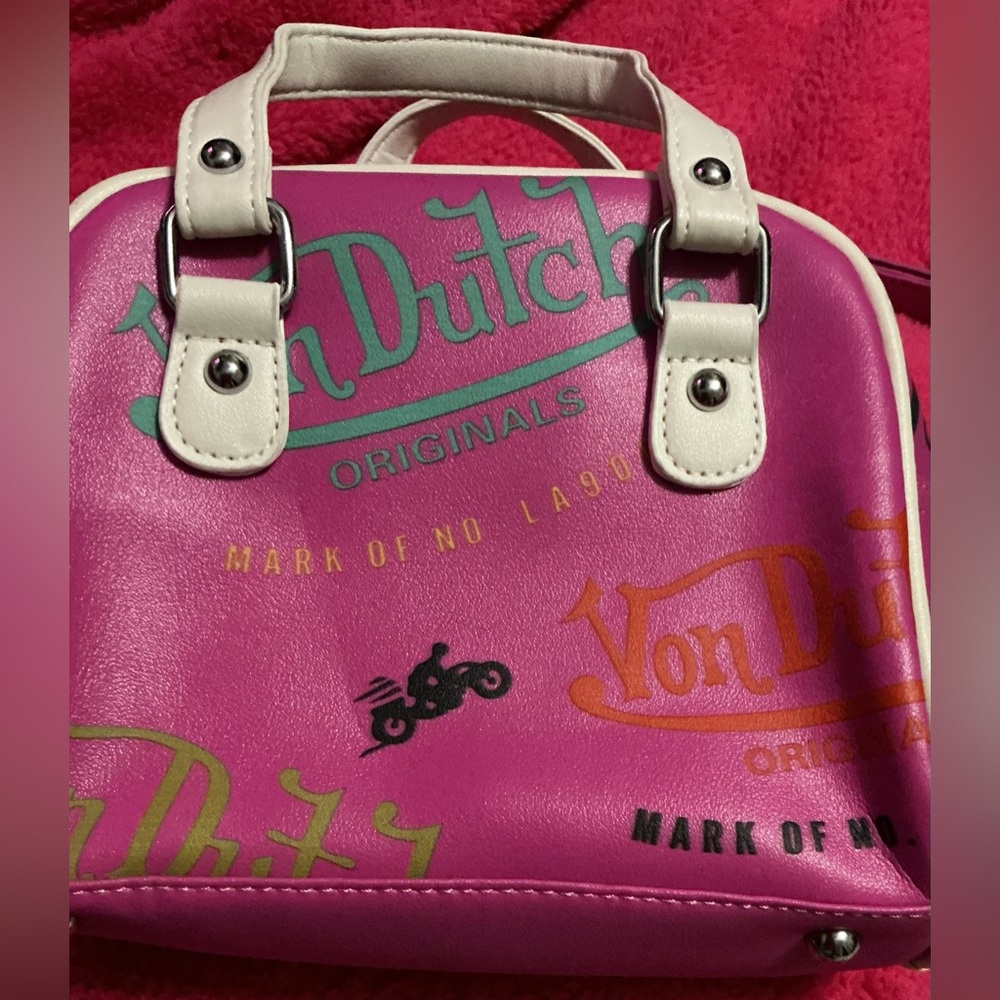 Von Dutch Pink Mini Satchel with White Handles - Picture 12 of 14